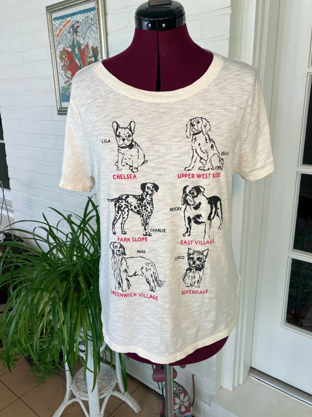J. Crew White Short-Sleeve Dog Graphic Tee NYC city dogs